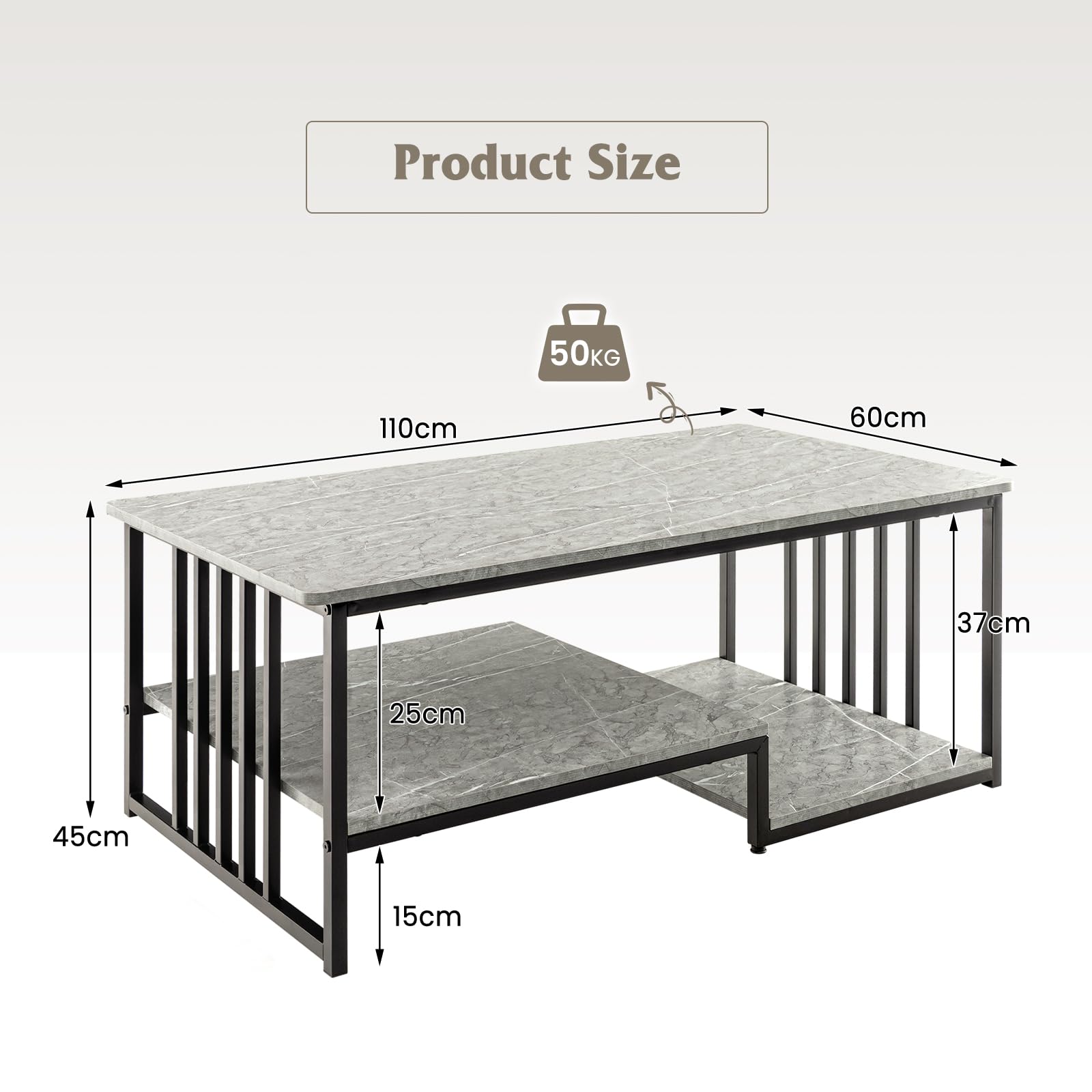 Giantex Faux Marble Coffee Table, Rectangular 2-Tier Center Table with Open Storage Shelf