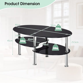 Giantex Tempered Glass Coffee Table, 3-Tire Modern Oval Tea Table, Smooth End Table with Open Storage Shelf