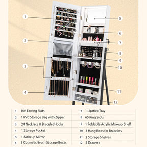 Giantex Freestanding Jewelry Cabinet, Lockable Floor Jewelry Armoire Organizer w/ Full-Length Mirror