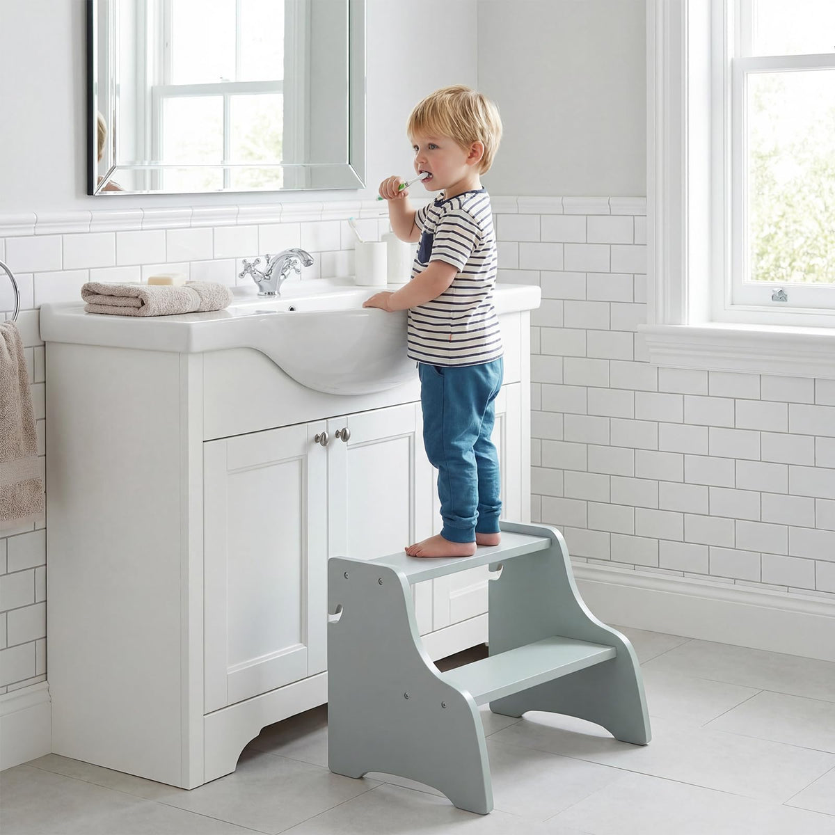 Foldable Toddler Tower with 3 Using Modes Step Stool, Standing Kitchen Tower w/ 2-Step Stool