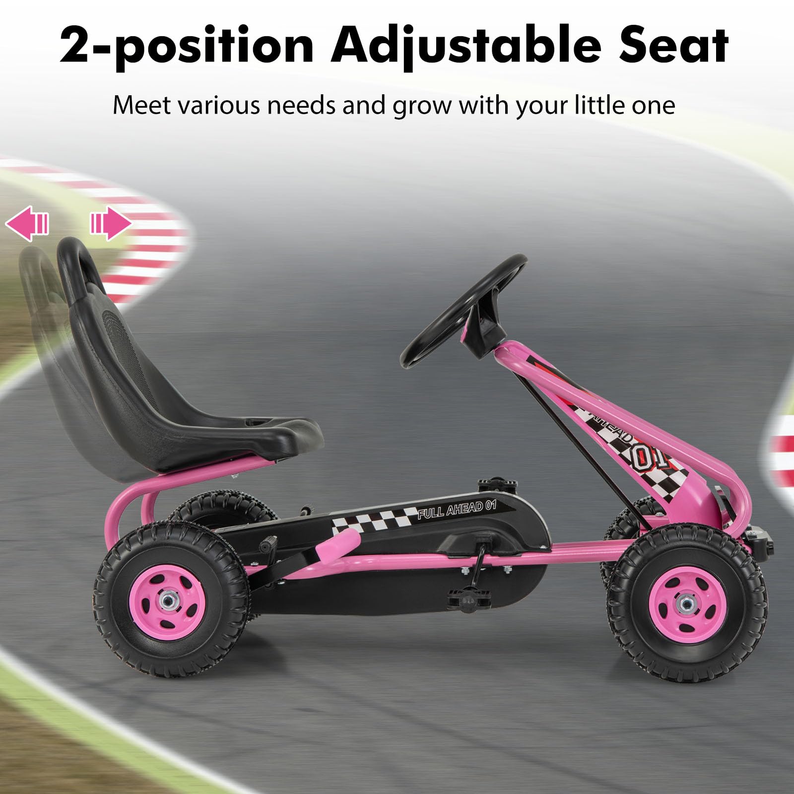 HONEY JOY Pedal Go Kart for Kids, 4 Wheel Pedal Powered Ride On