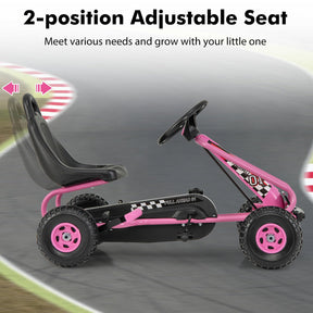 HONEY JOY Pedal Go Kart for Kids, 4 Wheel Pedal Powered Ride On