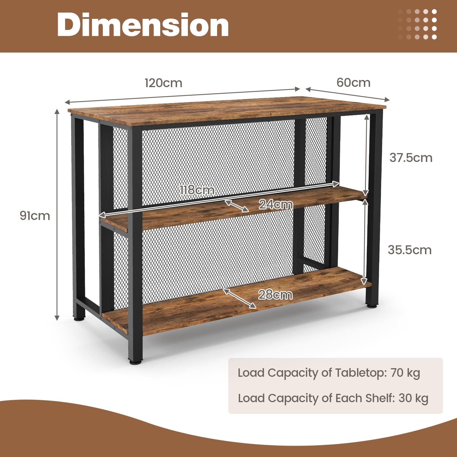 Giantex 91 cm Tall Bar Table with Storage 3-Tier Wine Bar Unit Table with Open Shelves