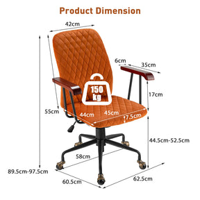 Giantex Retro Mid-Back Office Chair, Swivel Velvet Computer Desk Chair w/Rubber Wood Armrest