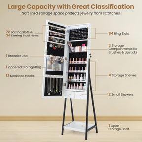 Giantex LED Standing Jewelry Mirror Cabinet, 160cm Lockable Jewelry Armoire Organizer with 3-Color Lighted Full-Length Mirror