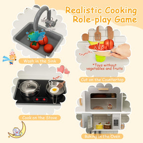 Corner Play Kitchen, Toddler Kitchen Playset with Range Hood, Ice Maker, Microwave, Oven, Sink, Washing Machine