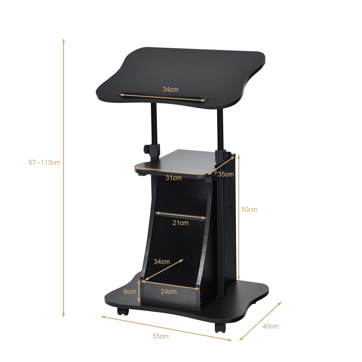 Giantex Mobile Laptop Desk, Height Adjustable Computer iPad PC Stand Table w/Wheels & Storage