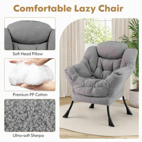 Lazy Chair with Ottoman, Modern Accent Chair with Folding Footrest, Head Pillow, Armrests, Storage Pocket