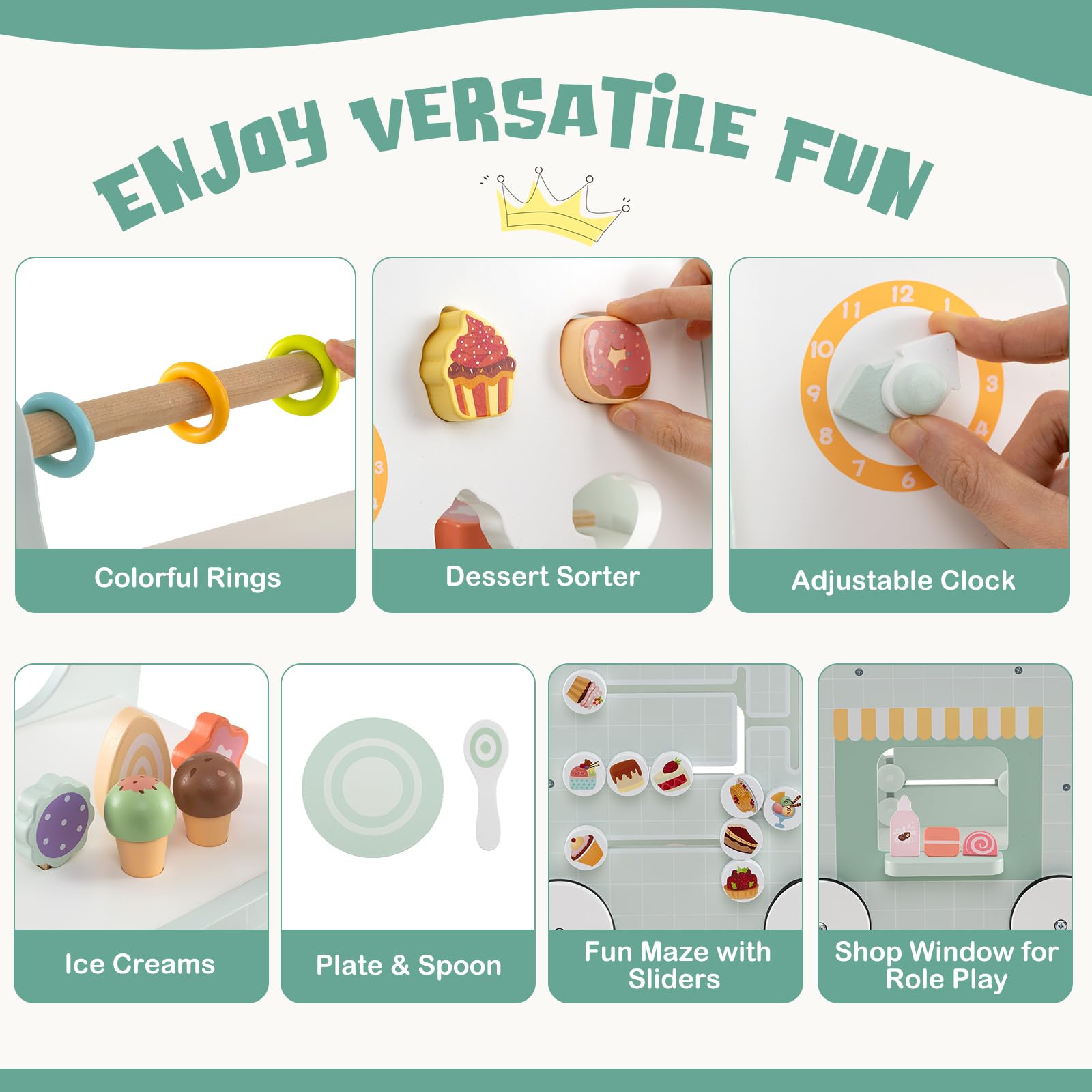 Montessori Push & Pull Walking Toy Dessert Ice Cream Cart