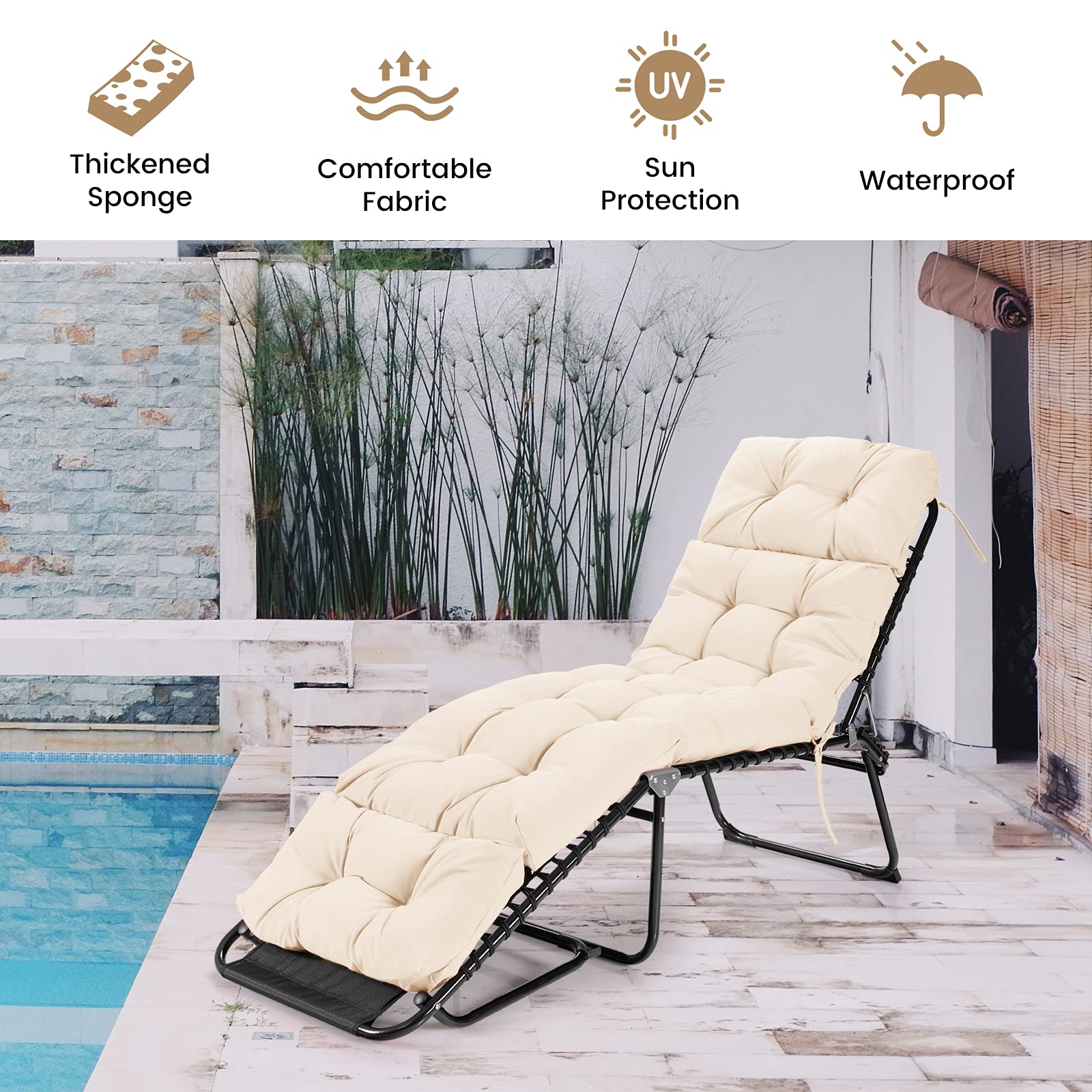 186 x 56cm Patio Lounge Chair Cushion Non-Slip High Back Chair Cushion for Lawn