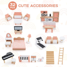 7-Room 3-Tier Doll House w/32PCS Realistic Furniture Accessories