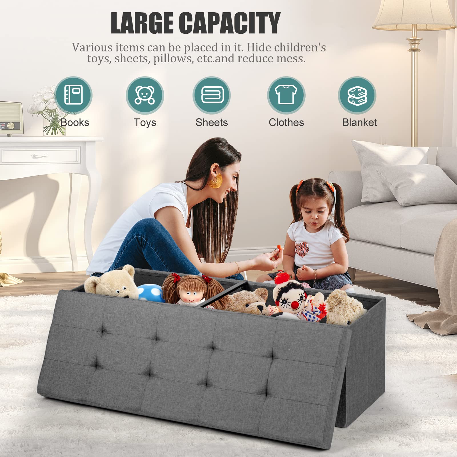 GIANTEX 38cm Fabric Folding Storage Ottoman