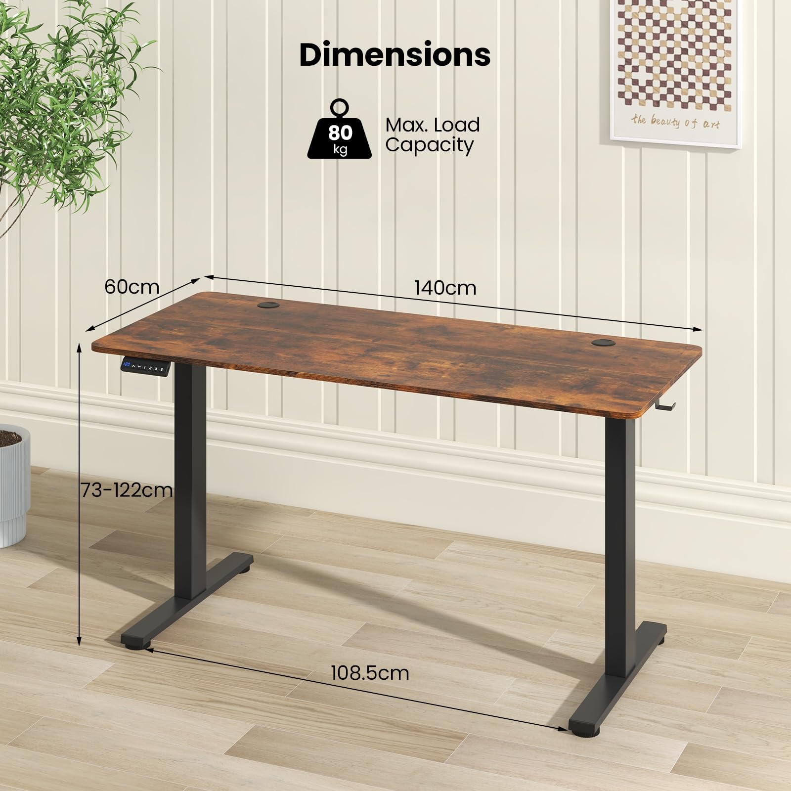 Giantex Electric Standing Desk, 140 x 60 cm Sit Stand Home Office Desk with 3 Memory Height Settings