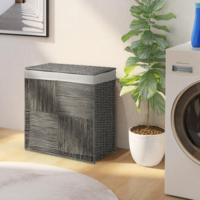 110 L Laundry Hamper with Lid, Hand-woven Rattan Laundry Basket with Convenient Handles & Removable Liner Bag