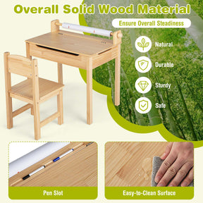 Kids Table and Chairs Set, Activity Desk and Chair for Children w/Paper Roll Holder & 2 Markers