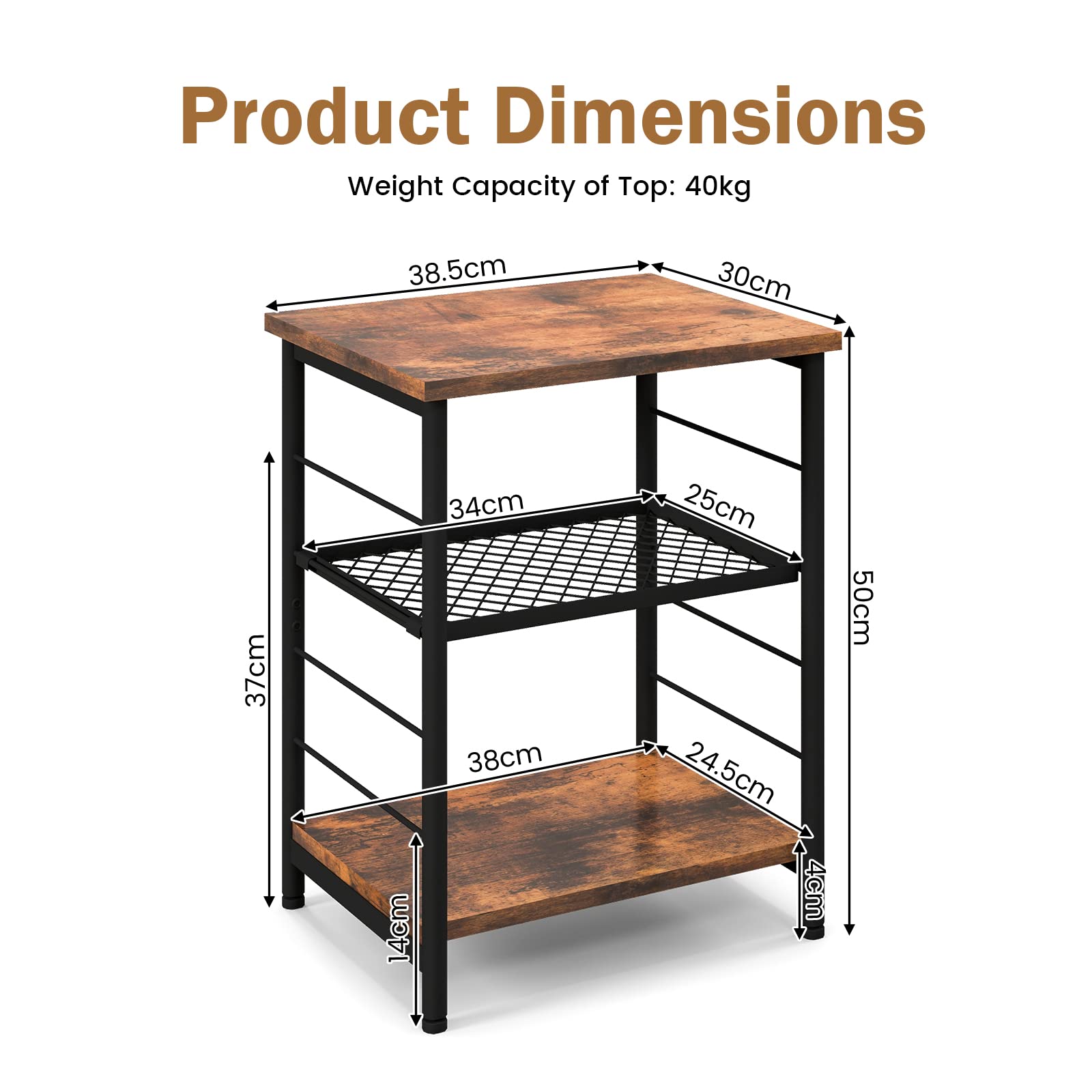 Giantex 3-Tier Industrial Side Table, Metal Frame Bedside Table