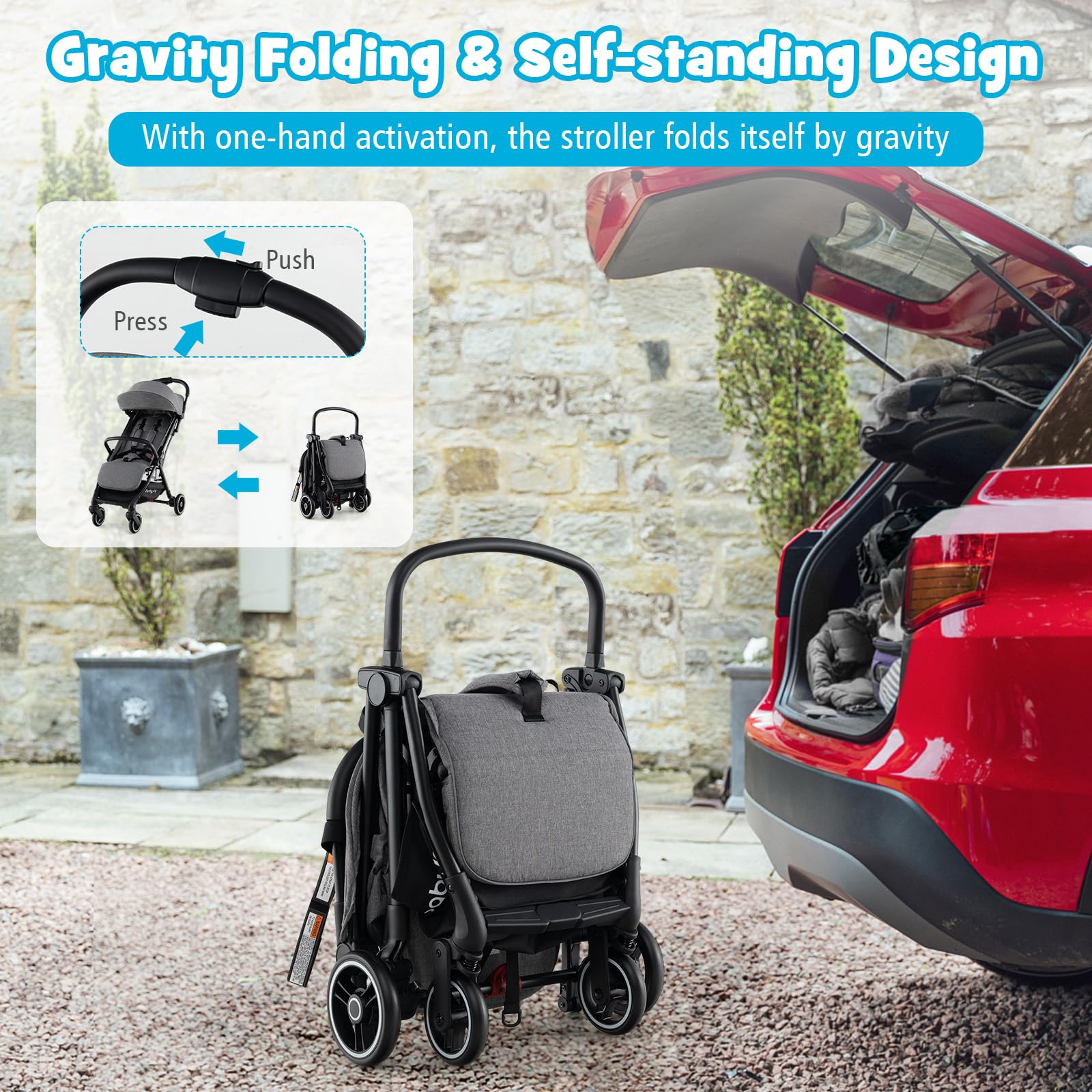 Lightweight Baby Stroller, Folding Infant Toddler Stroller w/Backrest, Storage Basket,Footrest & Canopy