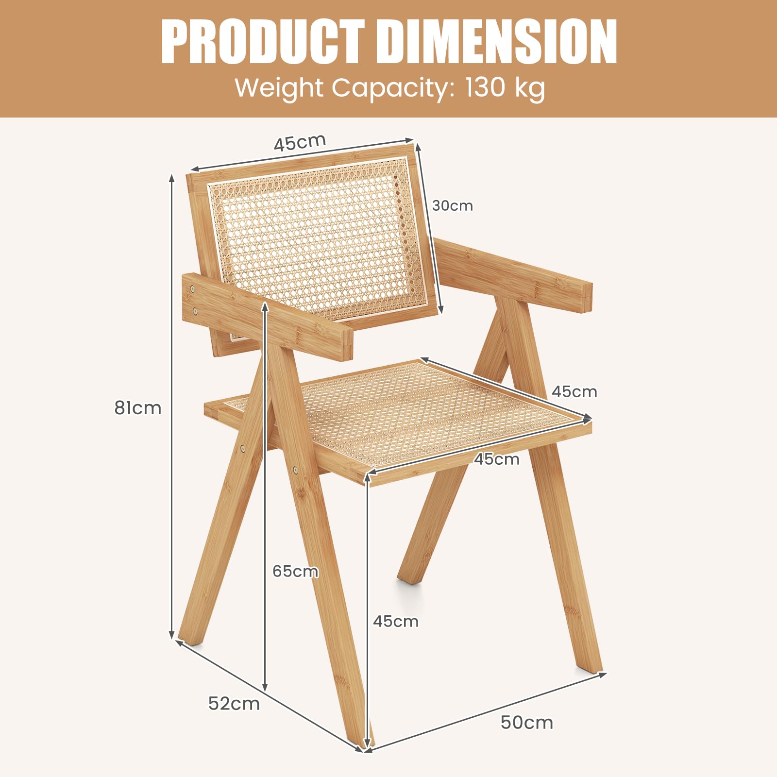 Giantex Rattan Accent Chairs Set of 2, Mid Century Modern Dining Chairs with Natural Bamboo Frame