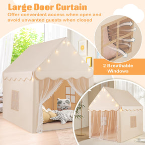 Kids Play Tent, Large Playhouse with Star Ornaments, Washable Mat, Windows