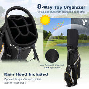 Golf Club Bag w/ 8 Way Top Dividers, 7 Zippered Pockets, Cooler Bag, Dual Strap & Rain Hood