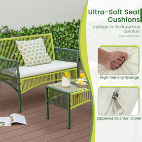 4 Piece Patio Round Wicker Conversation Set W/Soft Cushions