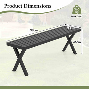 Patio Metal Bench, Heavy-Duty 2-Person Bench w/Slatted Seat & X Legs