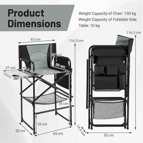 Giantex 116.5 cm Tall Directors Chair, Folding Makeup Artist Chair with Foldable Side Table & Footrest
