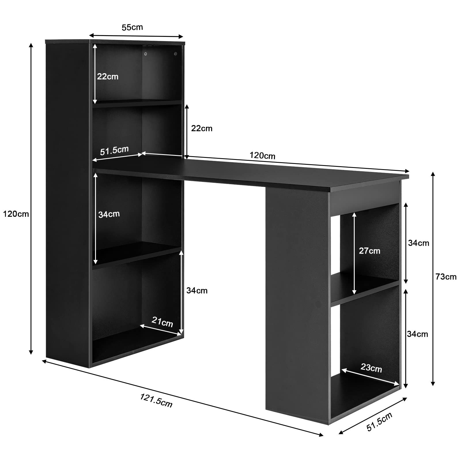 Giantex Reversible Computer Desk with Bookshelf