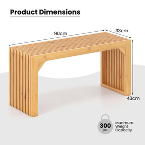 Bamboo Dining Bench, 90CM Long Entryway Bench, Indoor Outdoor Solid Wood Bench