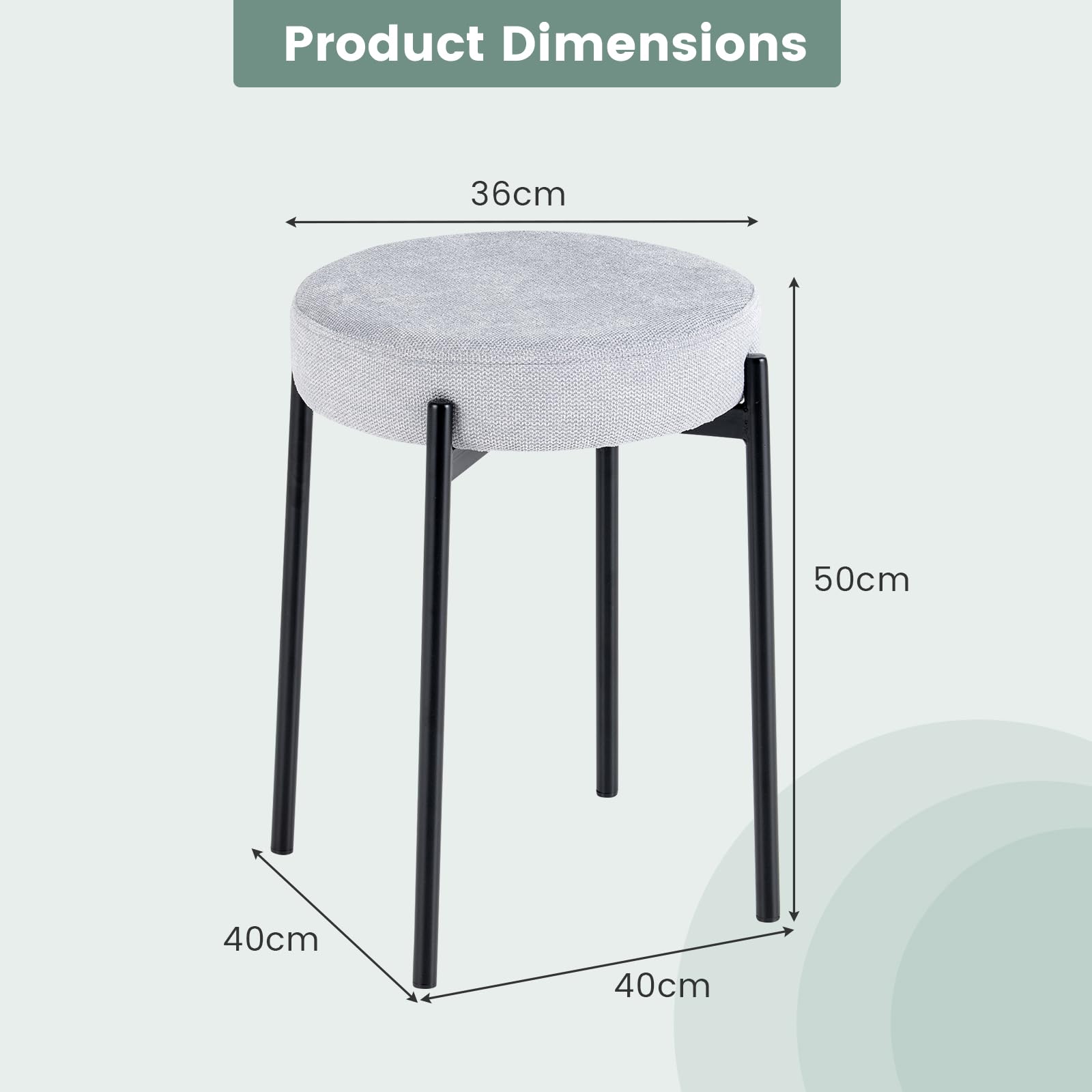 Bar Stools Set of 4 Home Upholstered Stools w/ Metal Legs & Anti-slip Foot Pads