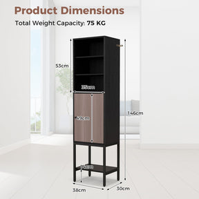 146 cm Tall Bathroom Cabinet Slim Cupboard Storage Organizer Adjustable Shelf