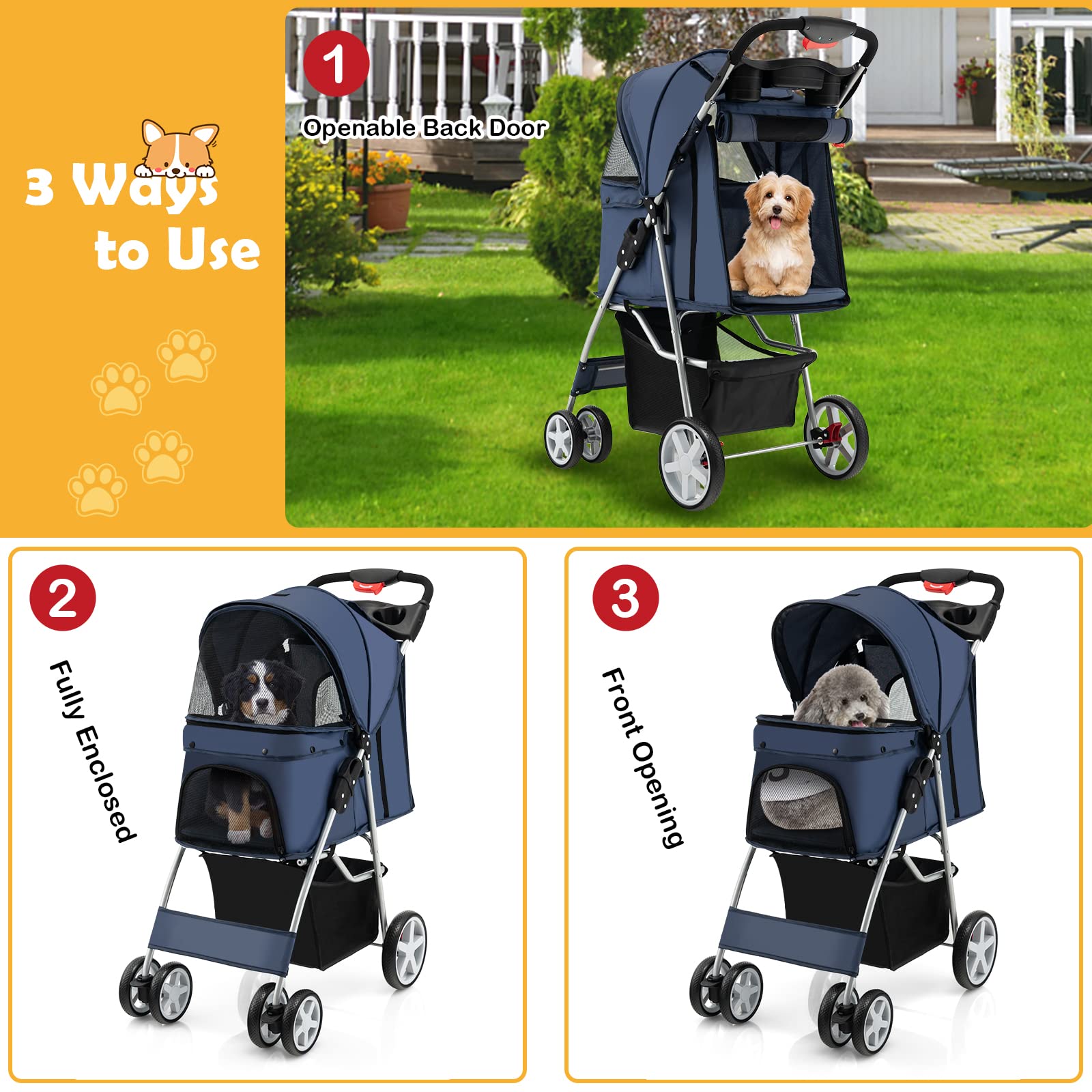 Giantex Folding Dog Stroller for Small Medium Dogs Cats Puppy