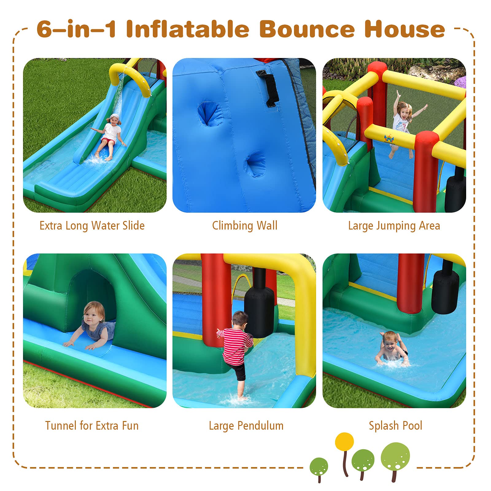 HONEY JOY Inflatable Water Slide, 6-in-1 Kids Water Slide Jumping Bounce House