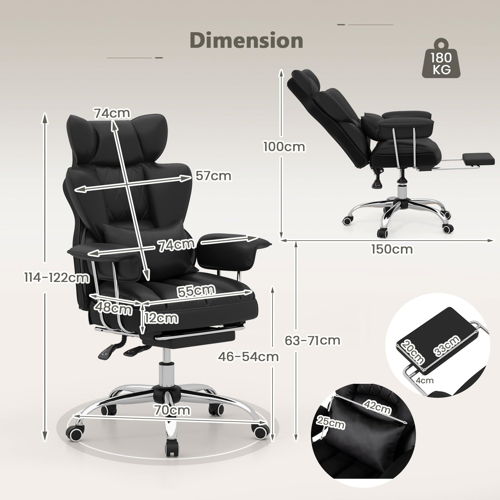 Executive Desk Chair w/Retractable Footrest