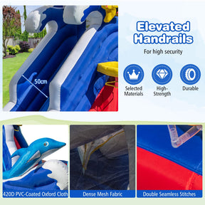Dolphin Theme Kids Bounce House Water Park w/Long Slide