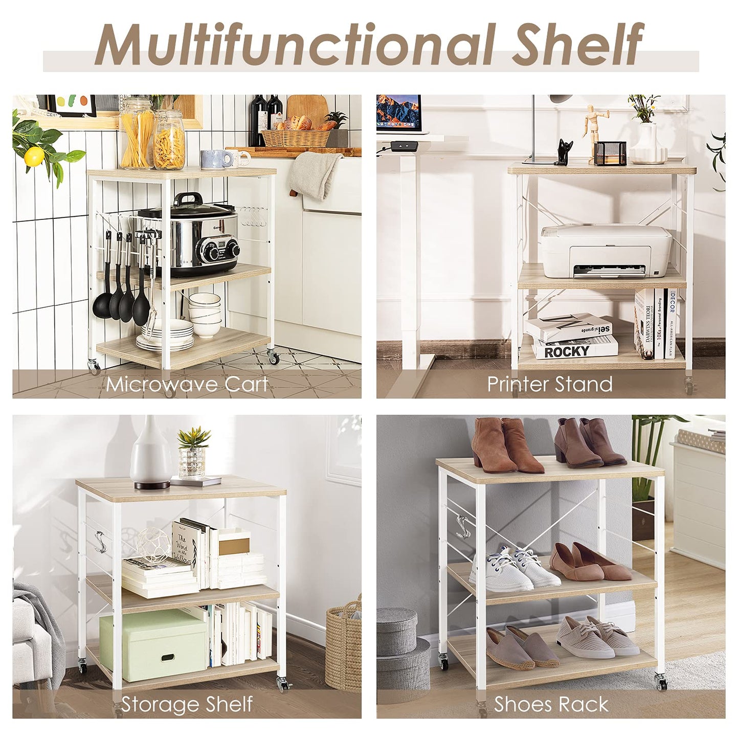 3-Layer Kitchen Rolling Cart with 4 Universal Wheels for Kitchen, Living Room, Entryway