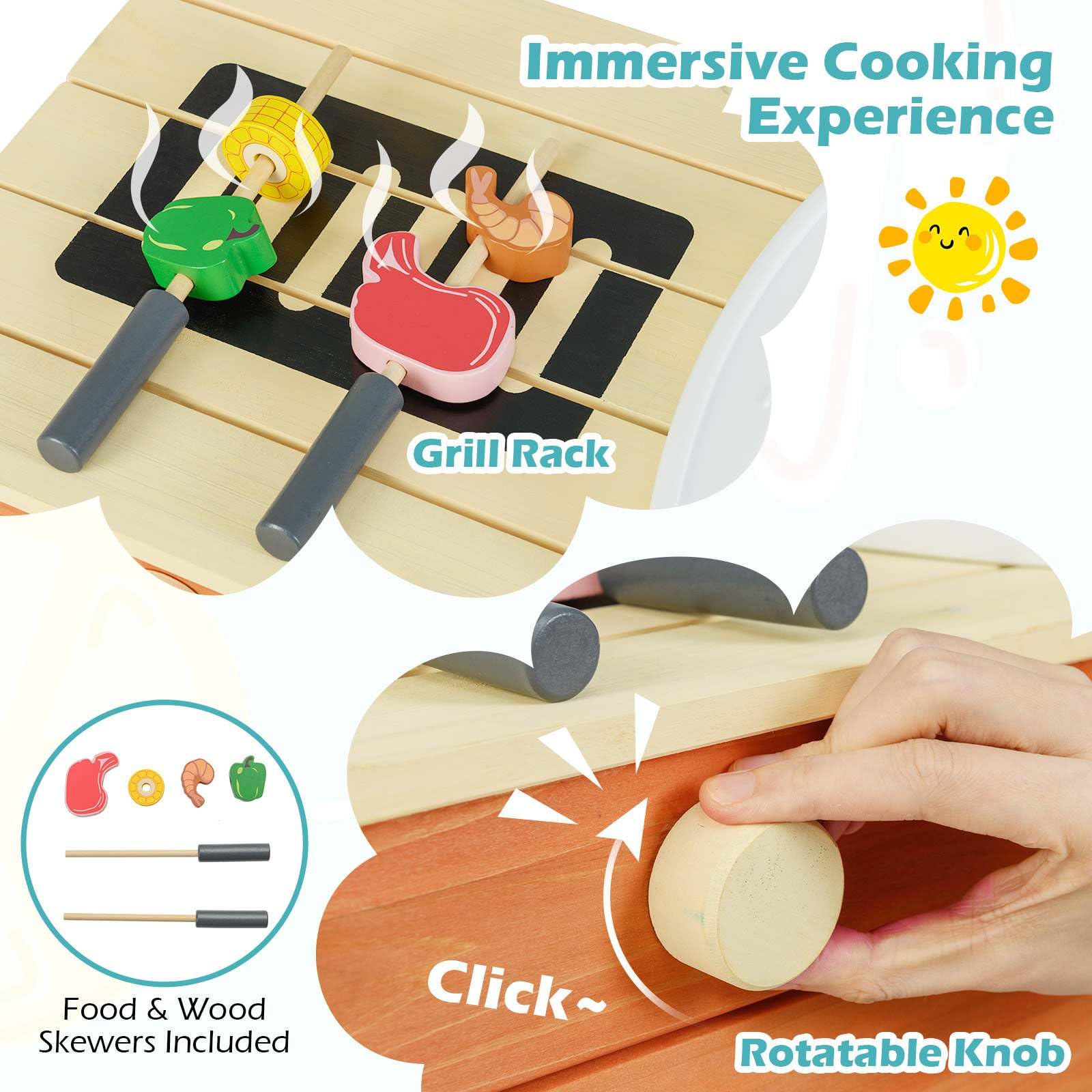 Wooden Kids Play Kitchen Set with Removable Sink and Grill Rack Mud Kitchen