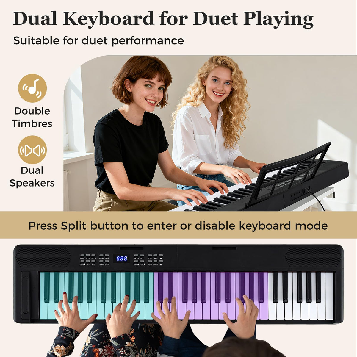 61-Key Foldable Piano Keyboard, Full-size Electronic Keyboard w/ MIDI & Split Function, Headphone & Sustain Pedal