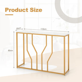 Giantex Gold Console Table, 110 cm Modern White Entryway Table with Faux Marble Tabletop