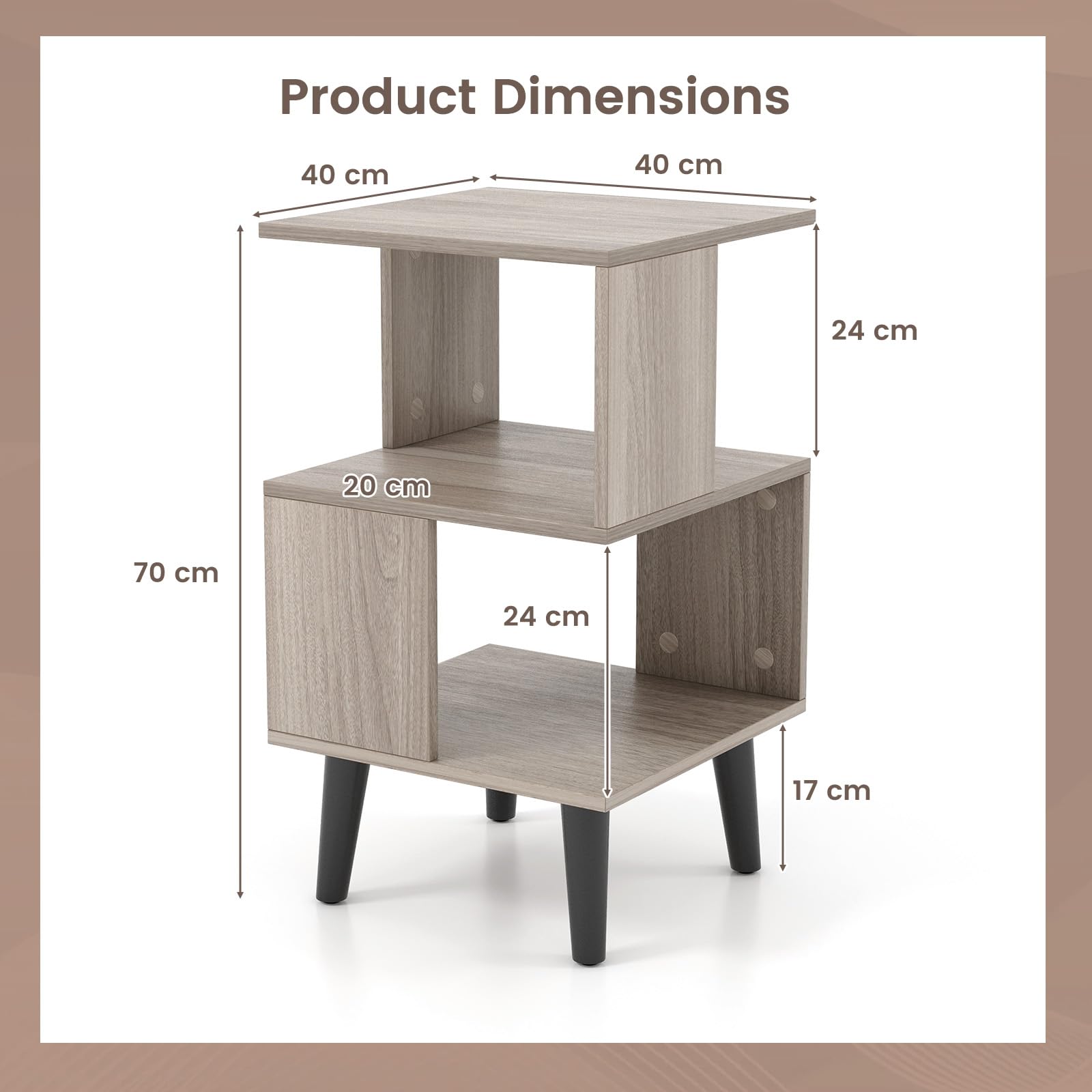 3-Tier Geometric Bookshelf Set of 2, Modern Asymmetrical End Table