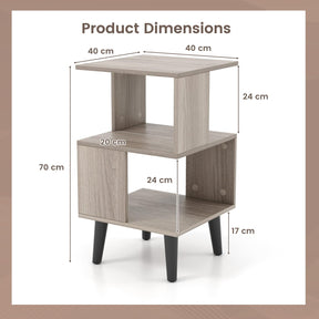 3-Tier Geometric Bookshelf Set of 2, Modern Asymmetrical End Table