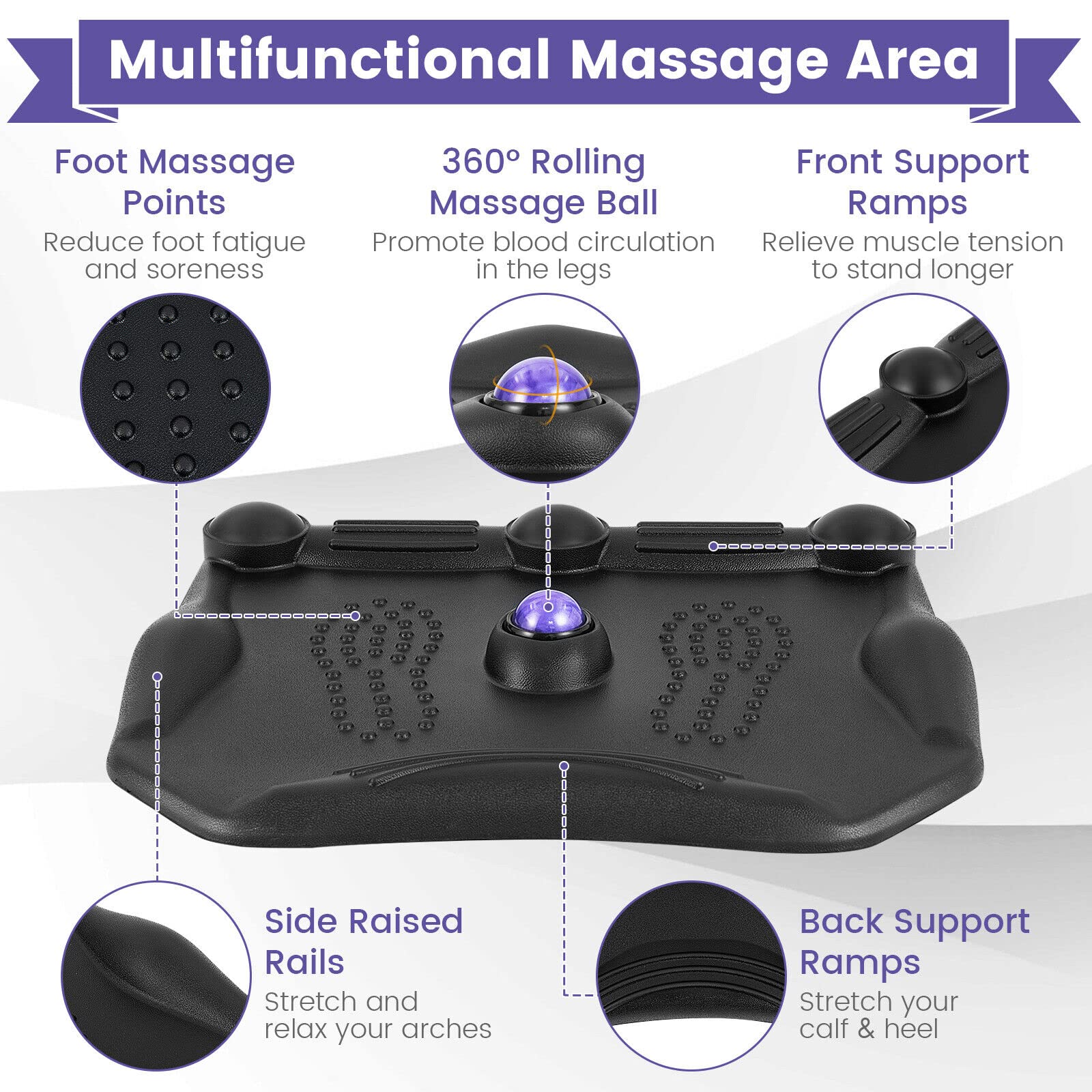 Giantex Anti Fatigue Standing Desk Mat, Ergonomic Stand Up Foot Mat with Massage Roller Ball & Foot Massage Points, Black