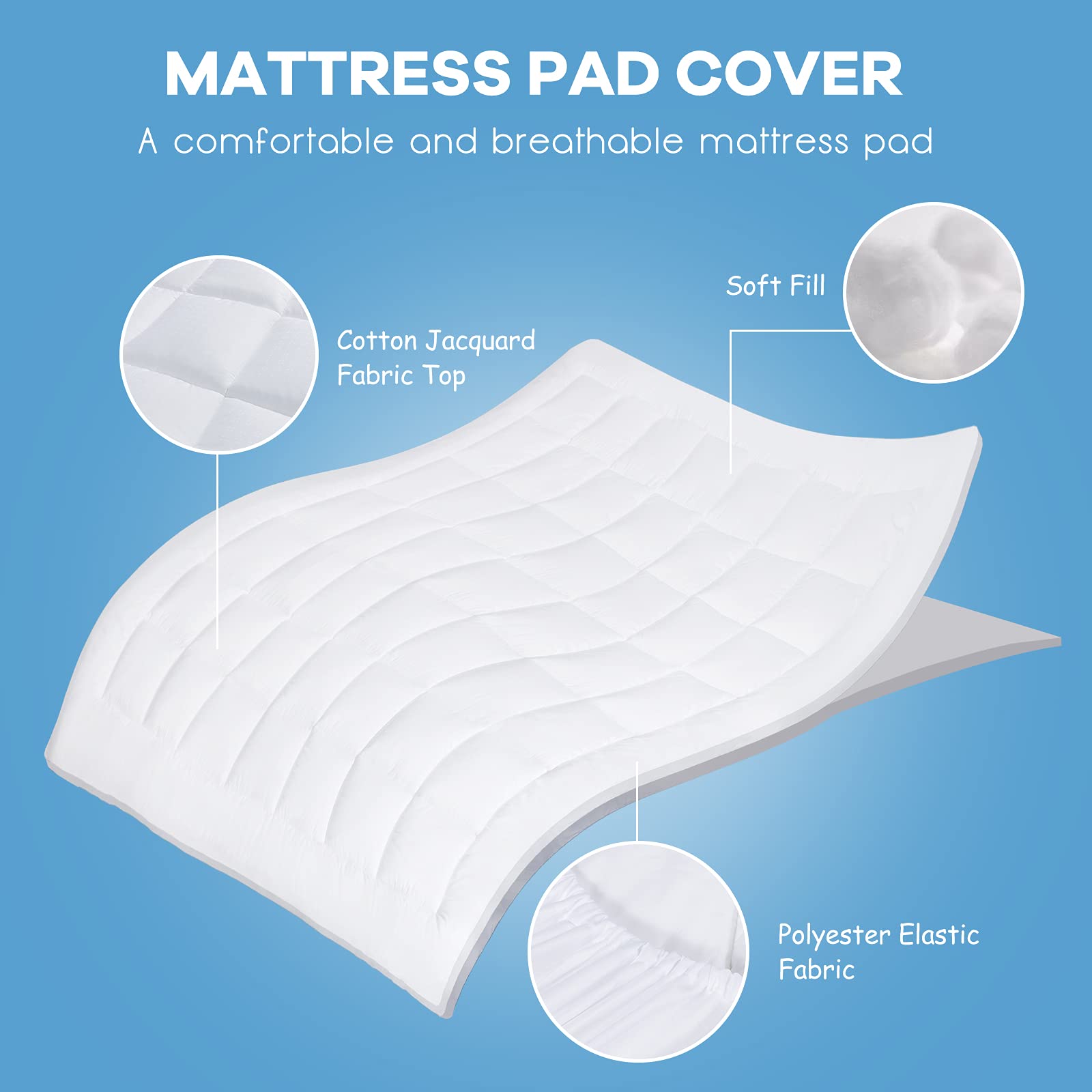 Mattress Pad Cover, Single/Double/Queen/King Size