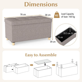 76cm Storage Ottoman Bench Linen Fabric End of Bed Bench