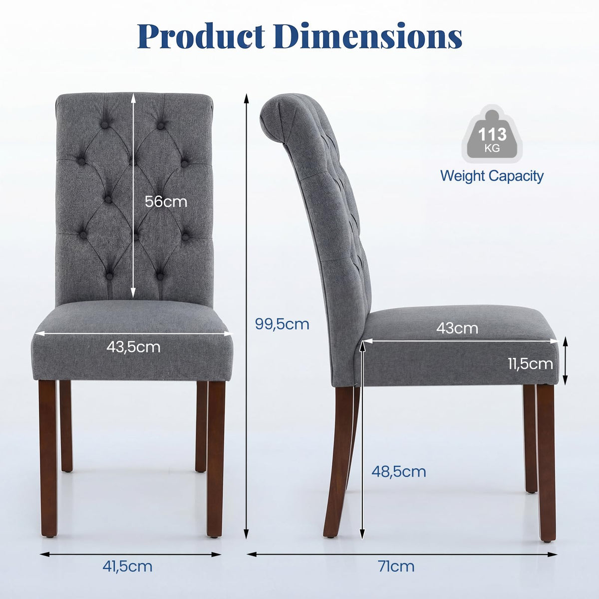 Upholstered Dining Chairs Set of 2, Button Tufted Chairs w/Padded Seat & Backrest