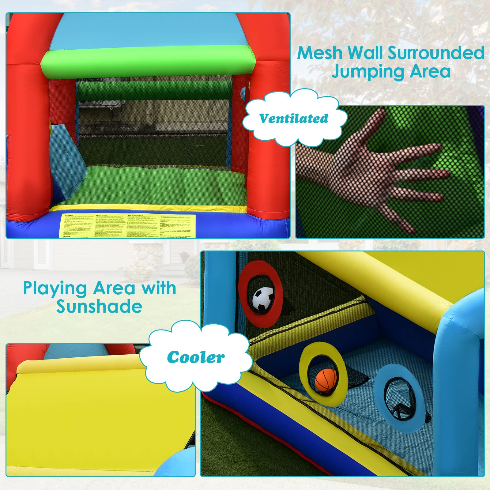 Inflatable Bounce House, 8 in 1 Kids Jumping Castle w/2 Slides, Jumping Area, Target Game & Ring-toss (with 450W Blower)