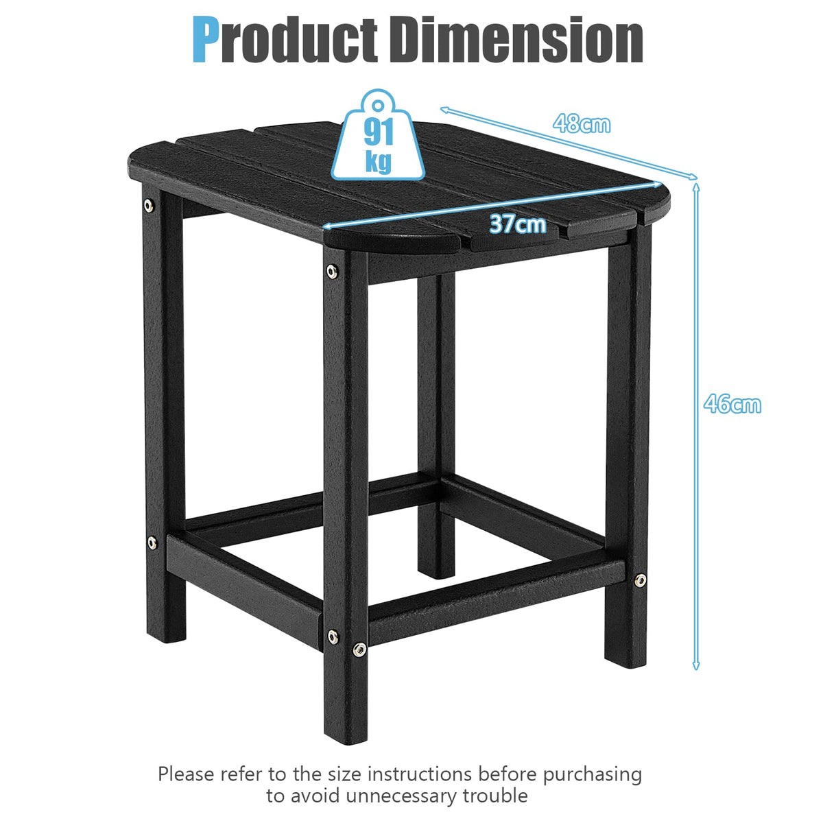 46cm Adirondack Outdoor Side Table, Weather Resistant End Table, Outdoor Tea Table for Patio, Backyard