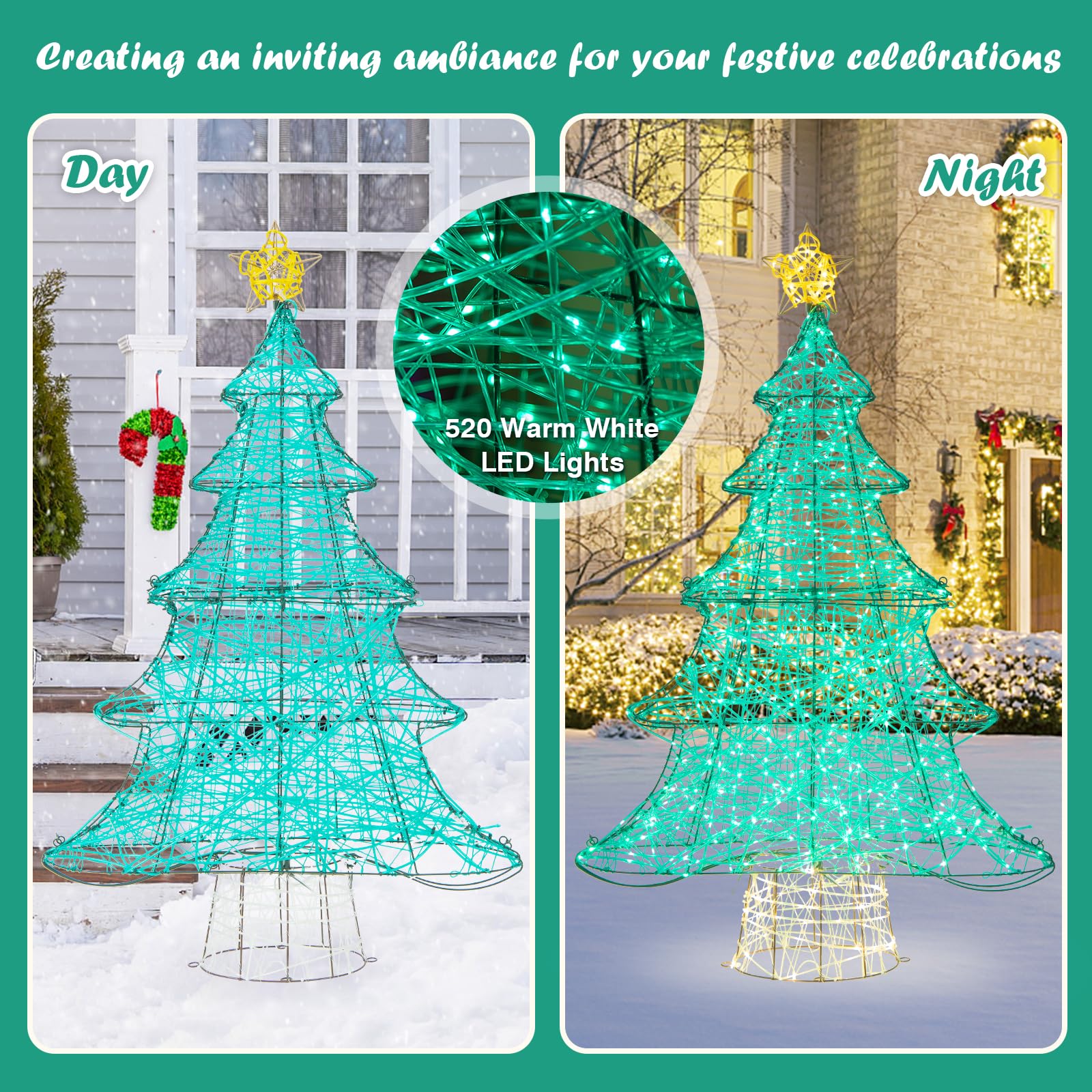 124CM Pre-lit Artificial Christmas Tree, Xmas Tree Decor with 520 LED Lights, Top Star