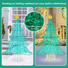 124CM Pre-lit Artificial Christmas Tree, Xmas Tree Decor with 520 LED Lights, Top Star