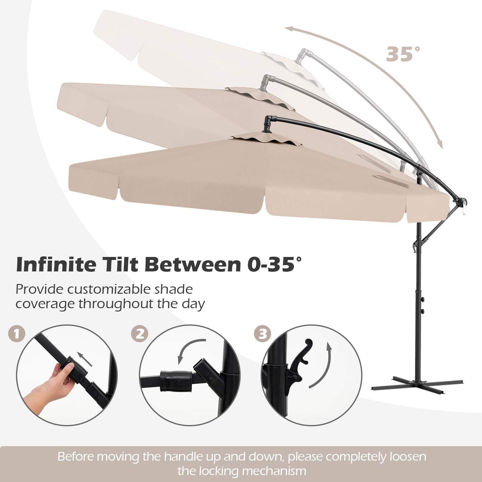 3m Offset Hanging Umbrella with Cover Patio Cantilever Umbrella w/Easy Tilt Adjustment